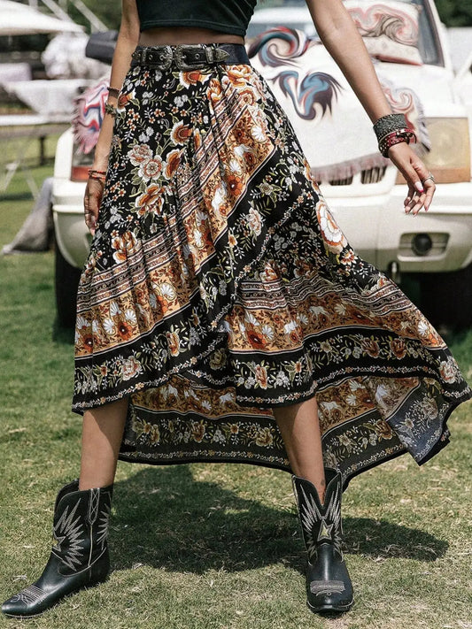 Plus Size Boho Floral Print High-Low Skirt Simply Love