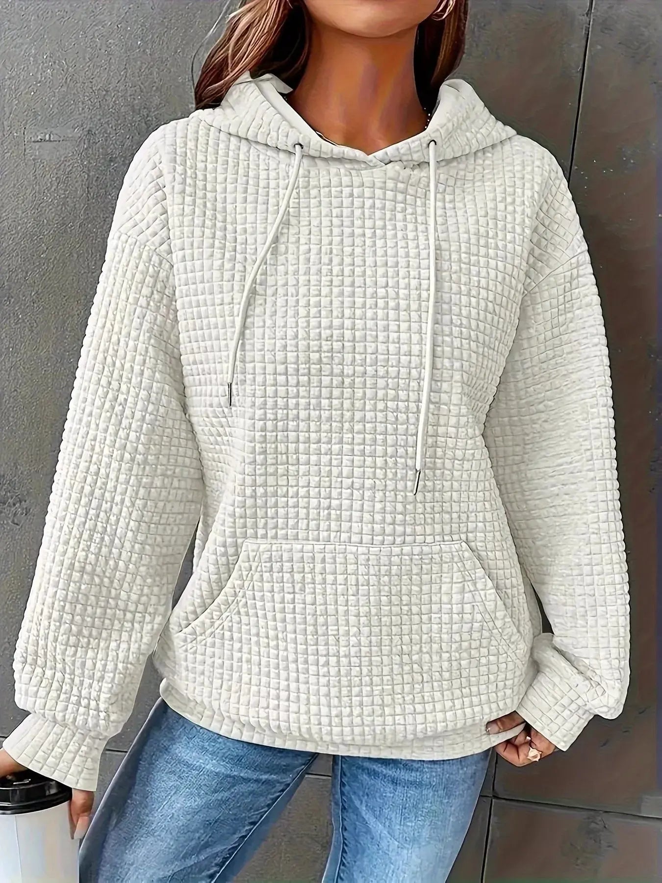 Textured Knit Drawstring Hoodie Simply Love