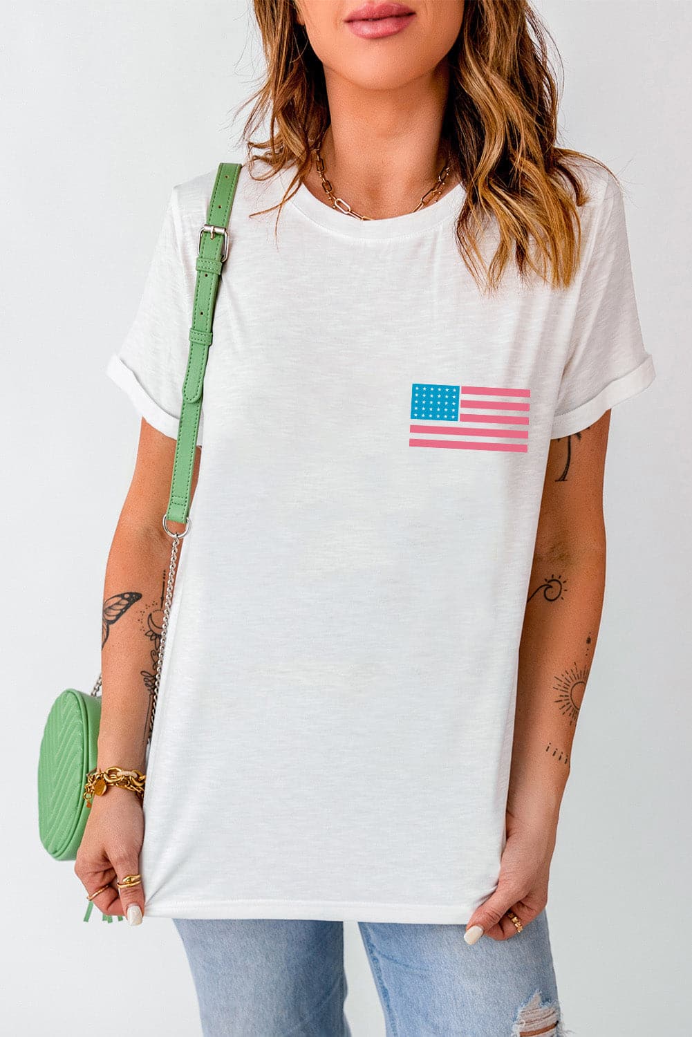 US Flag Round Neck Short Sleeve T-Shirt.