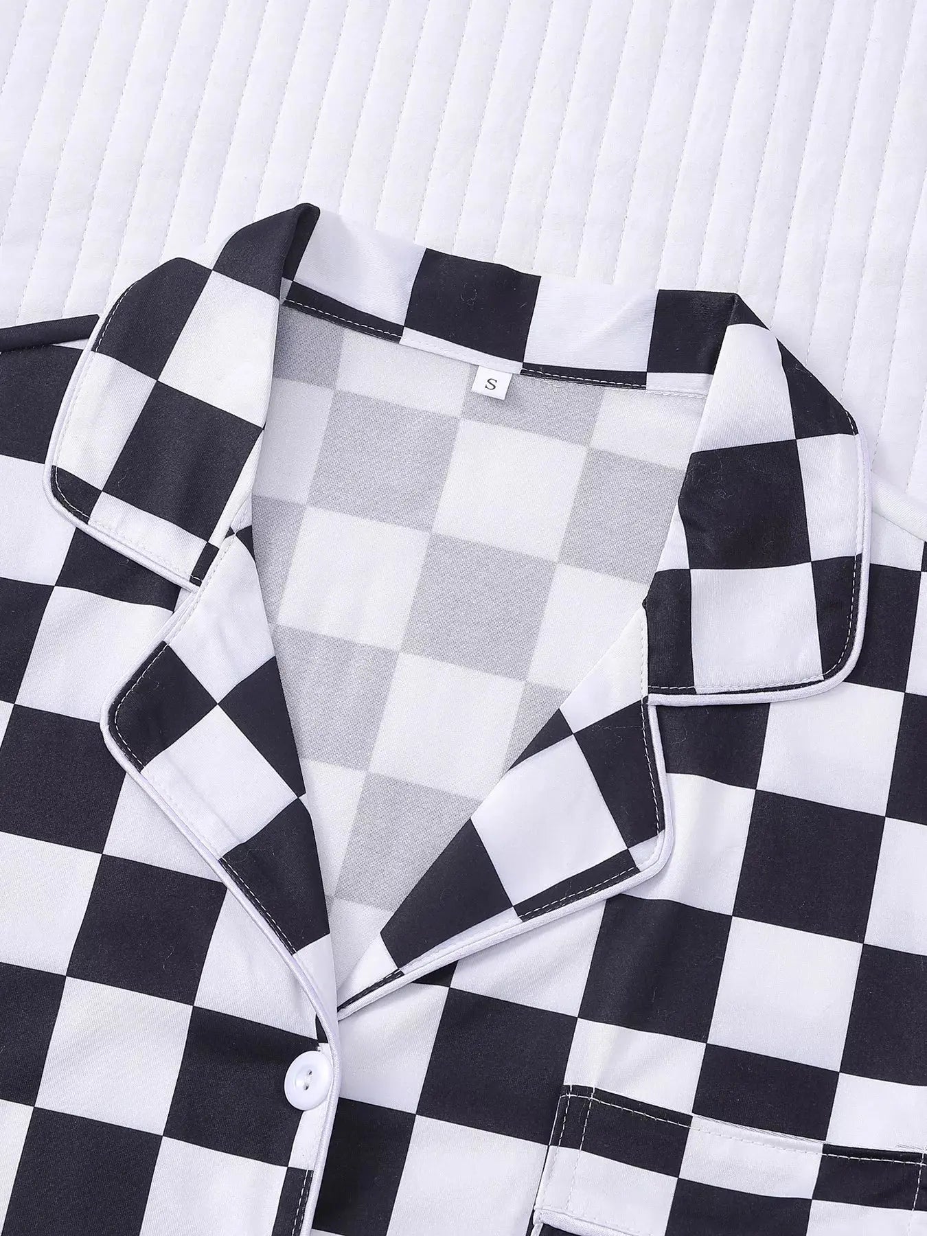 Checkered Print Button Up Top and Shorts Lounge Set Simply Love