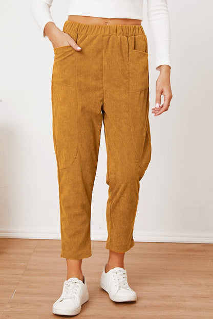 Pocketed Elastic Waist Pants.