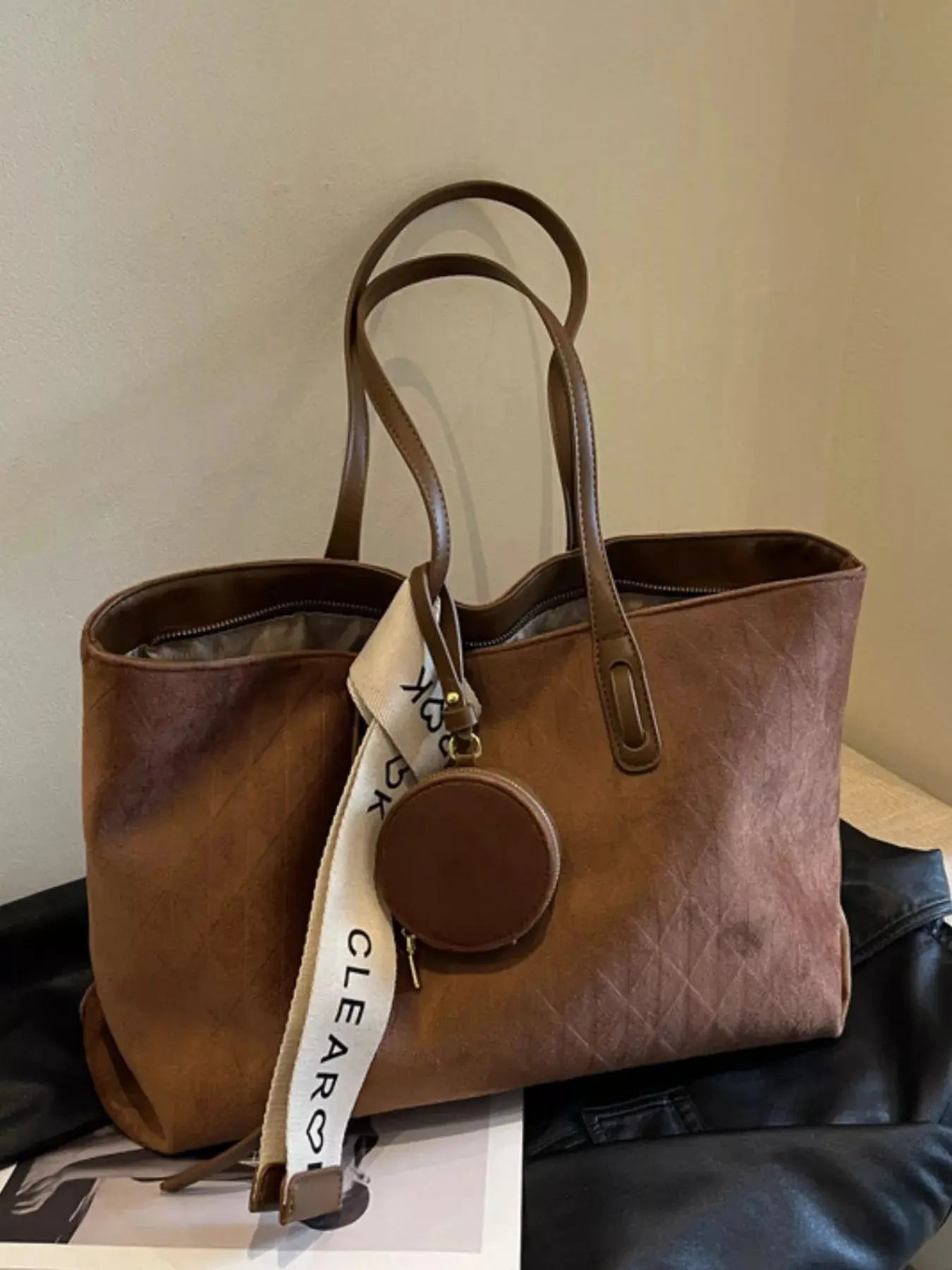 Imported Velvet Tote Bag Large Capacity With Coin Purse And Strap Simply Love