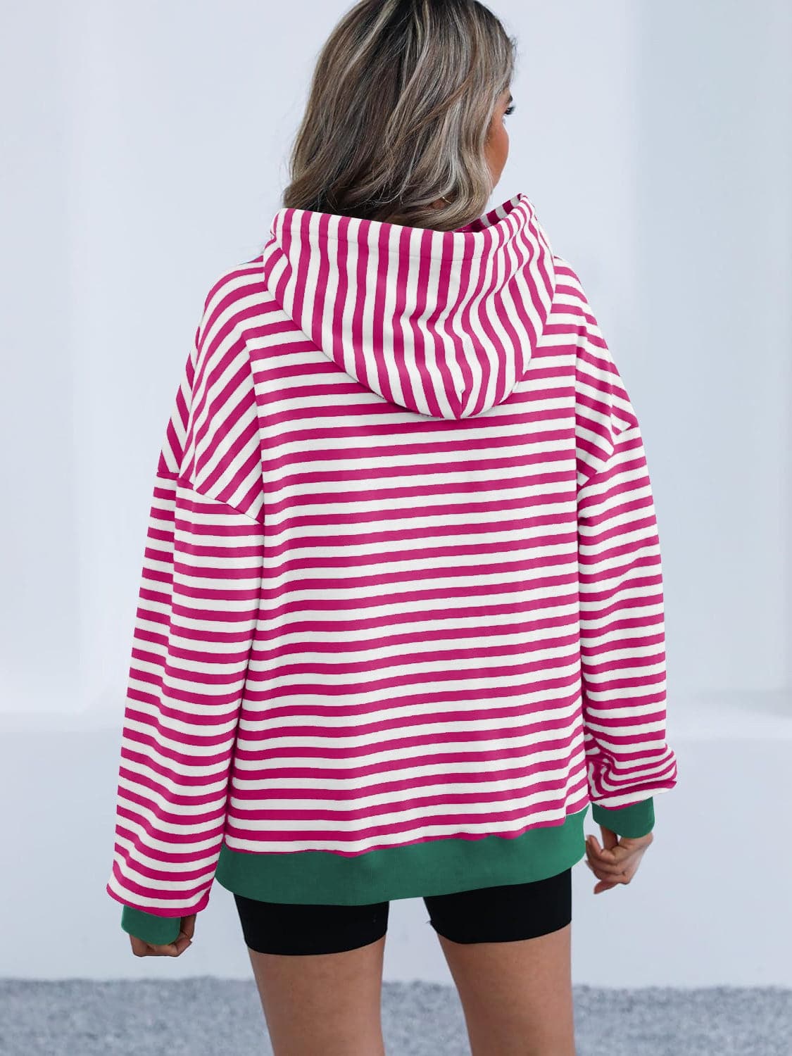 Drawstring Striped Long Sleeve Hoodie.