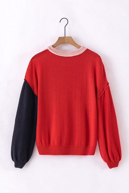 Contrast Round Neck Dropped Shoulder Sweater.