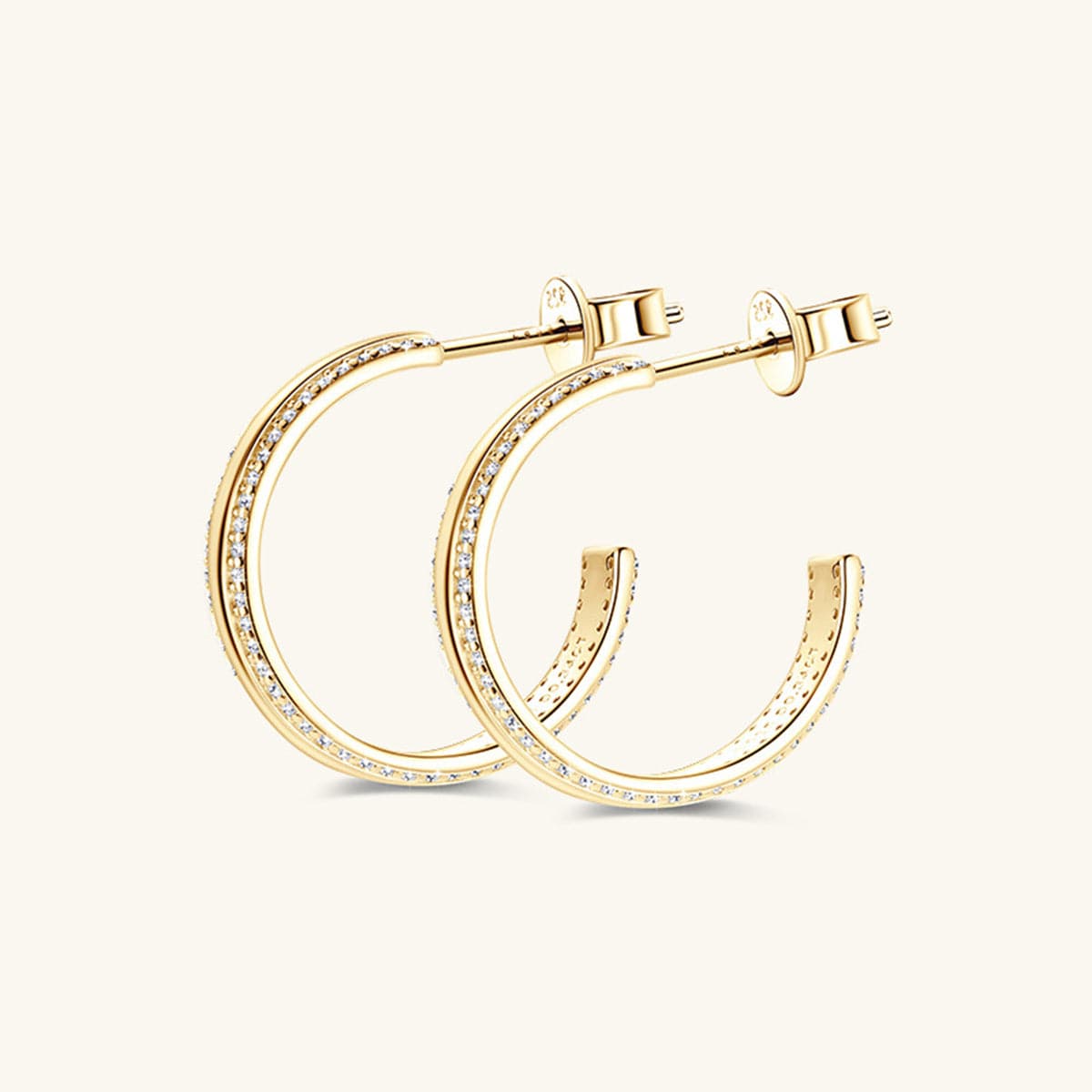 925 Sterling Silver Inlaid Moissanite C-Hoop Earrings.