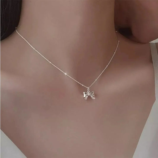 925 Sterling Silver Bow Necklace Simply Love