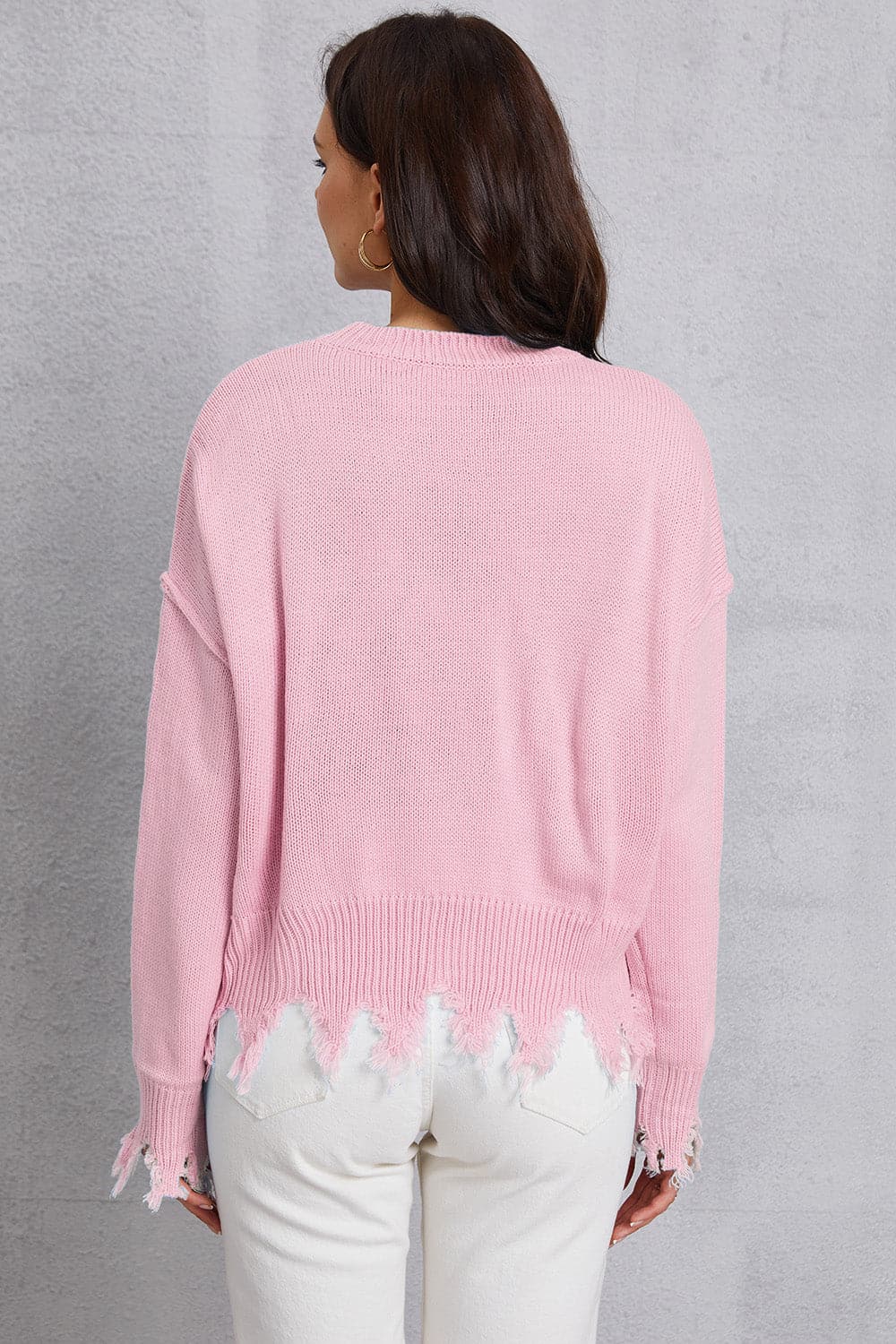 Lip Fringe Round Neck Sweater.