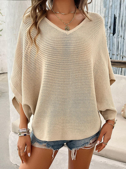 V-Neck Batwing Sleeve Knit Top.