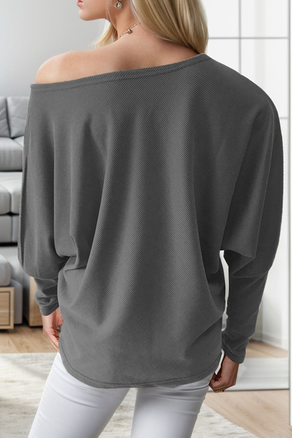 Boat Neck Long Sleeve Sweatshirt.