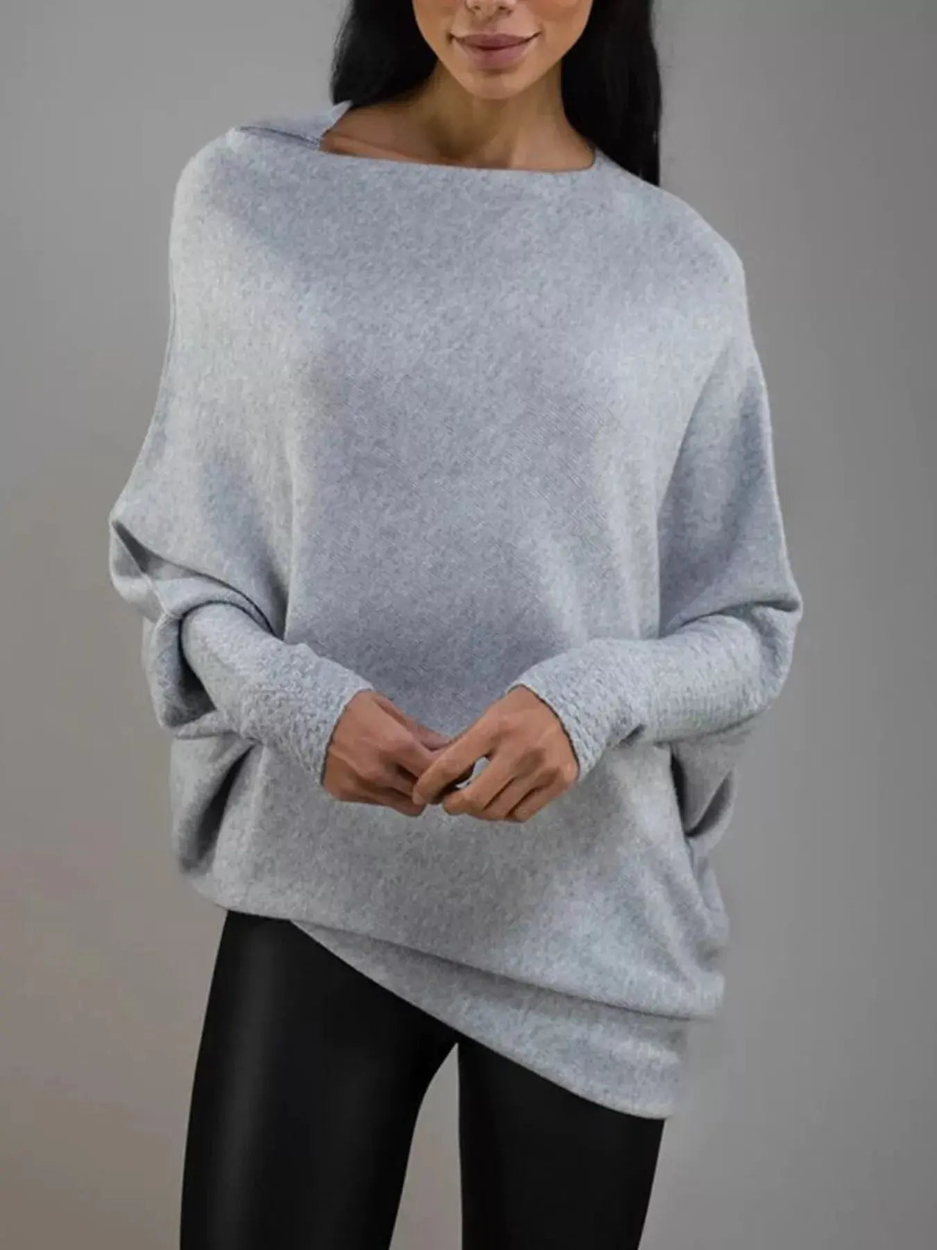 Boat Neck Long Sleeve Sweater Simply Love