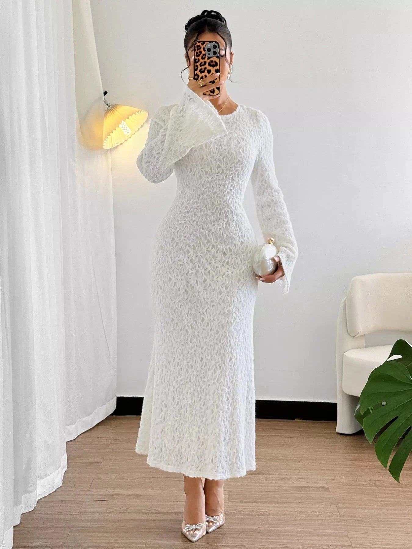 Lace Round Neck Flare Sleeve Dress Coco’s Tee Boutique