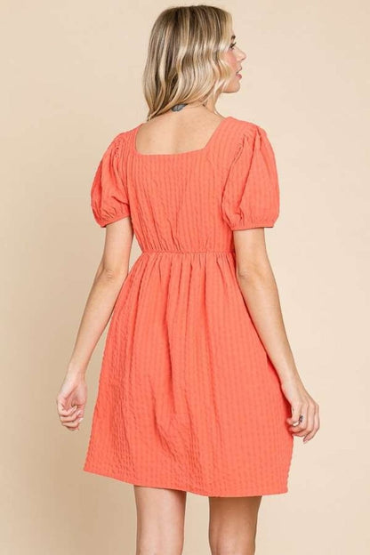 Culture Code Textured Square Neck Short Sleeve Dress.