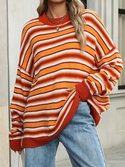 Striped Mock Neck Long Sleeve Sweater.