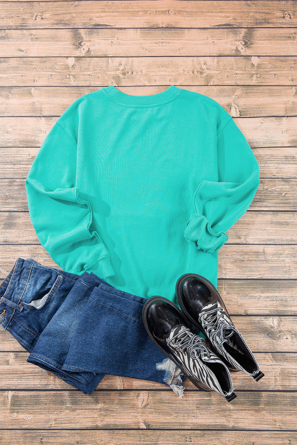 Aruba blue cozy drop shoulder pullover sweatshirt