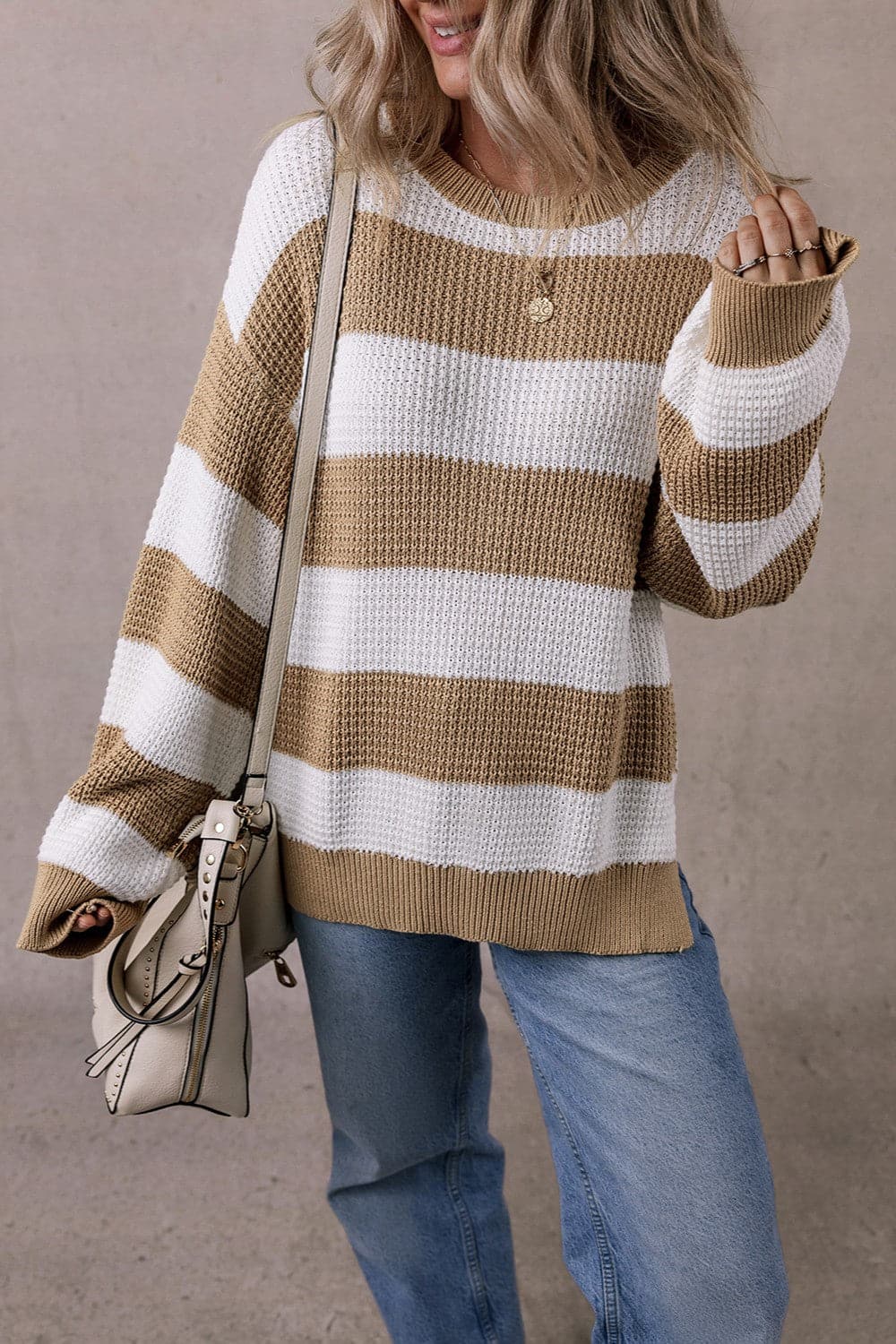 Color Block Round Neck Sweater.