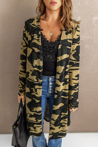 Double Take Printed Open Front Longline Cardigan.