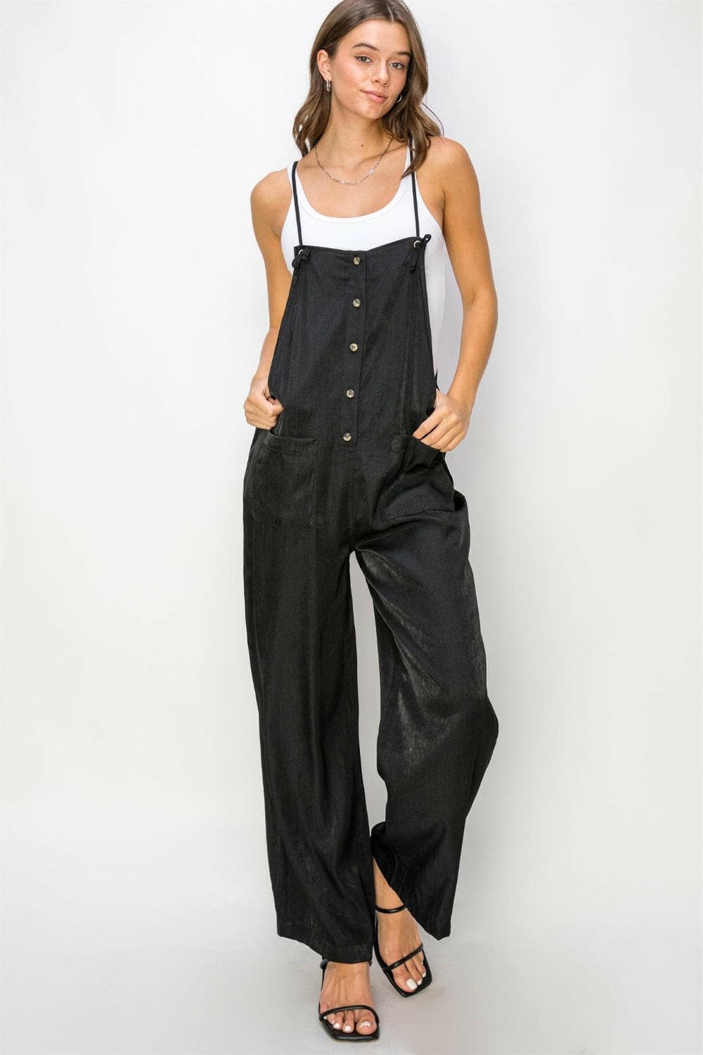 HYFVE Half Button Sleeveless Straight Jumpsuit.