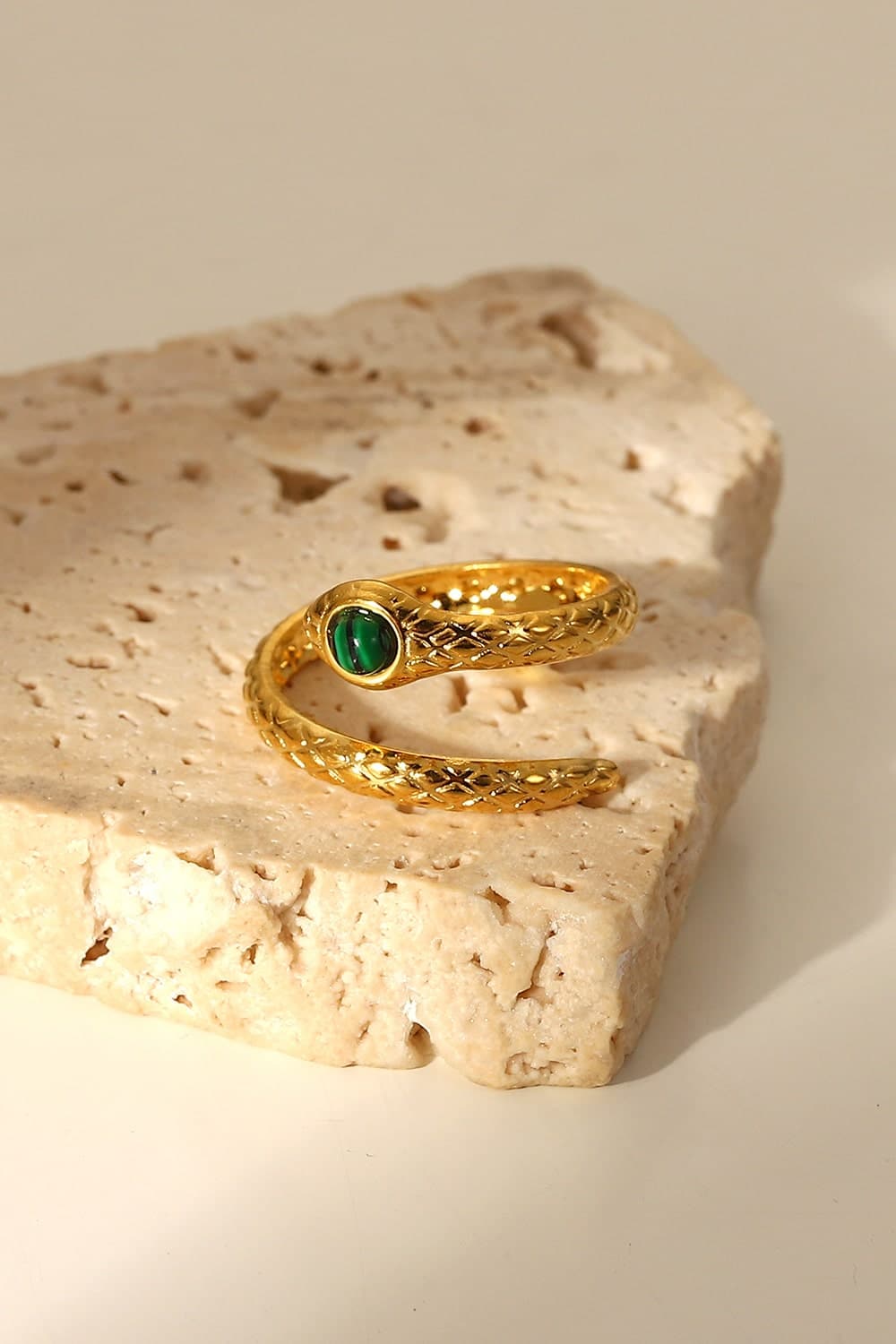 Snake Charmer Malachite Snake-Shaped Bypass Ring.