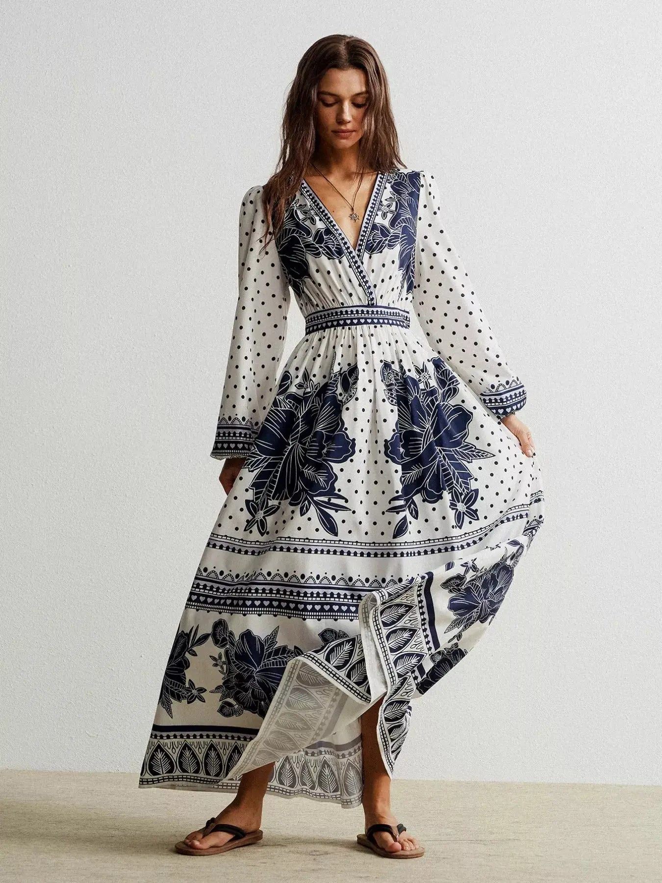 Floral Print Long Sleeve Maxi Dress Simply Love