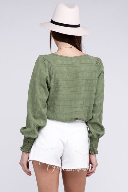 Textured Shirred Yoke Top