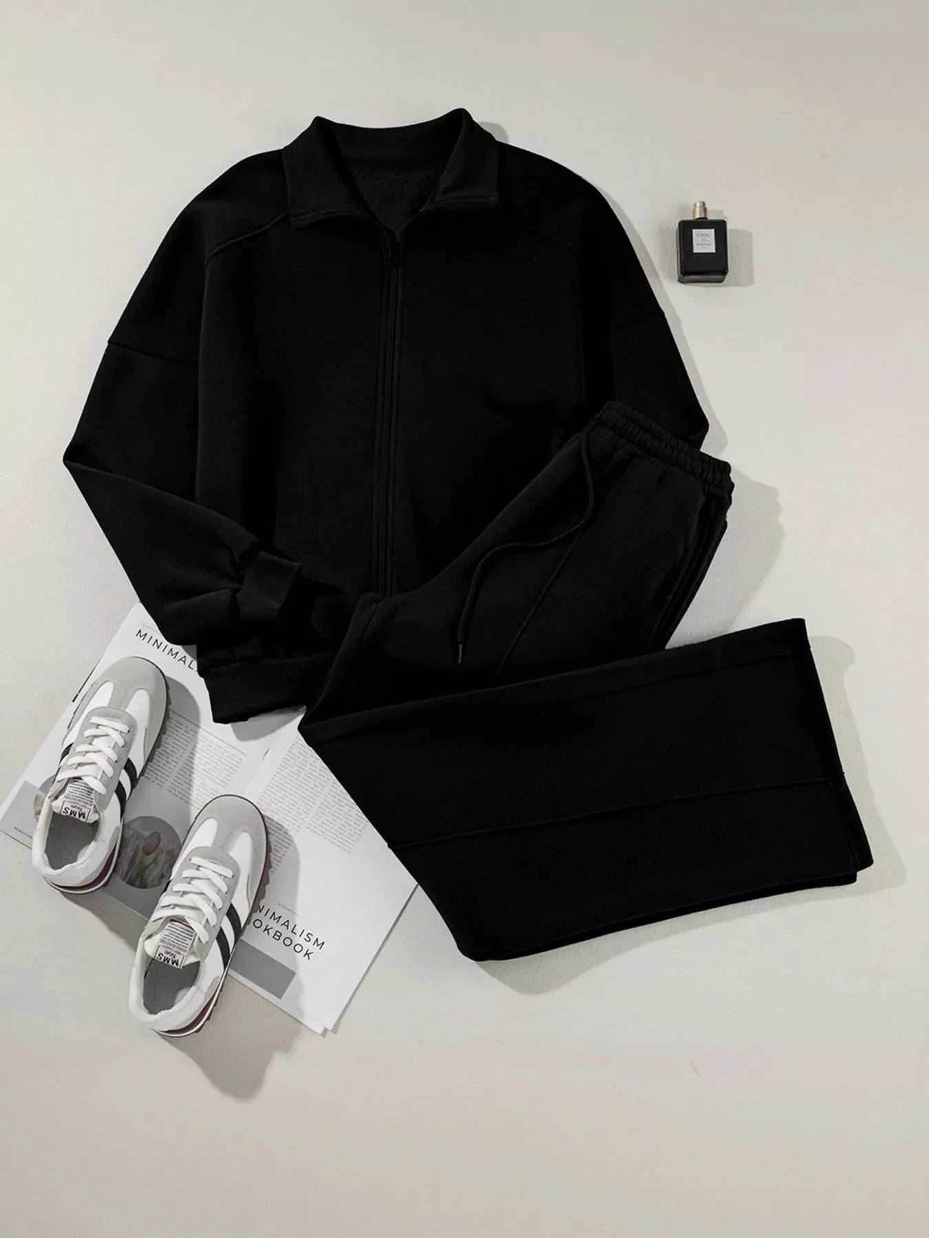 Drop Shoulder Zip Up Jacket and Drawstring Pants Active 2pcs Set Coco’s Tee Boutique