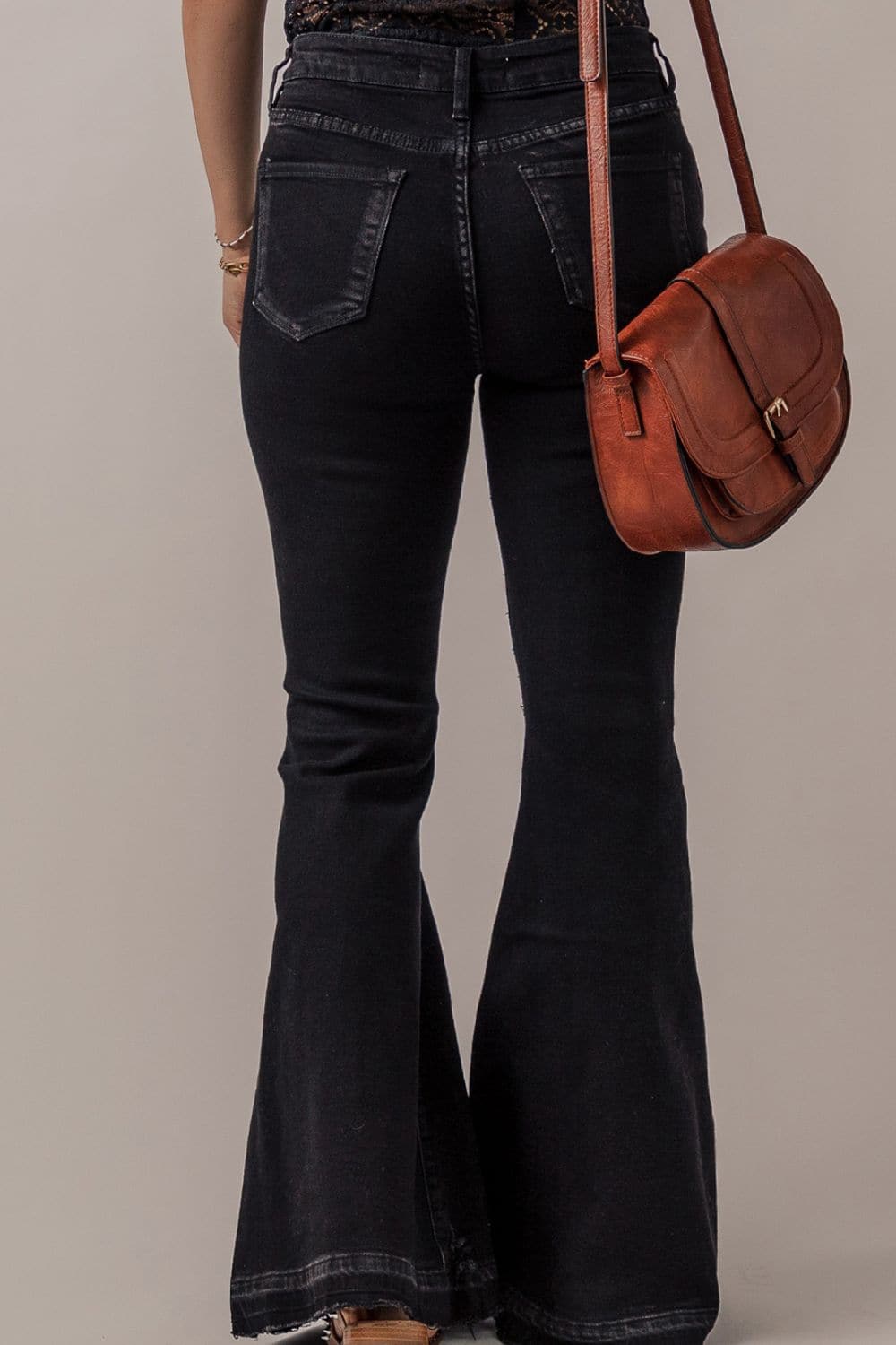 Button-Fly Flare Jeans with Pockets.