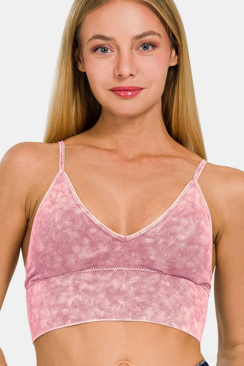 Zenana Washed Ribbed Bra Padded Cami.