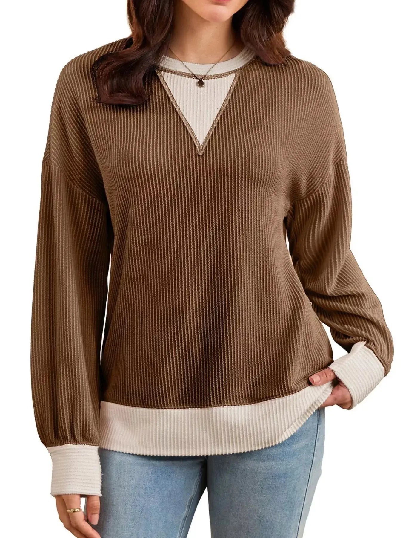 Contrast Dropped Shoulder Sweatshirt Simply Love