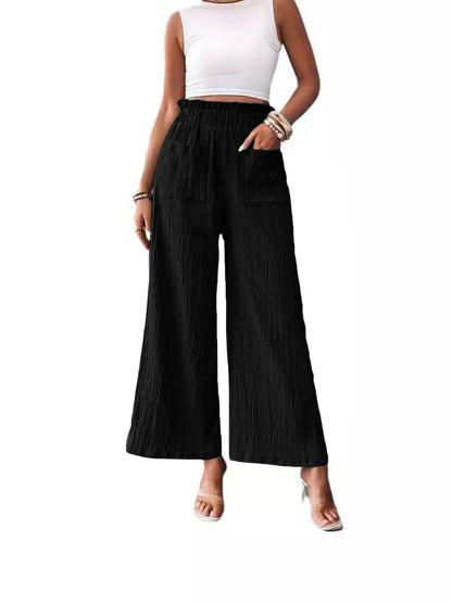 Frilled Pocketed Wide Leg Trousers