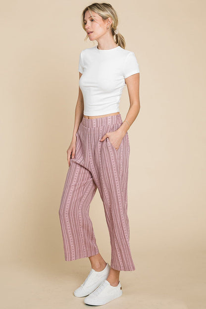 Cotton Bleu by Nu Lab Striped Elastic Waist Wide Leg Pants.