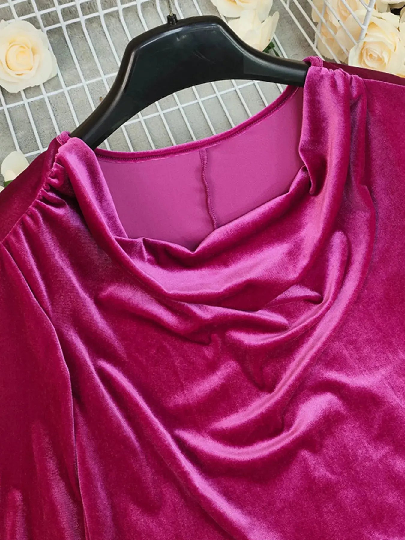 Rich Magenta Cowl Neck Velvet Blouse With Long Sleeves Simply Love