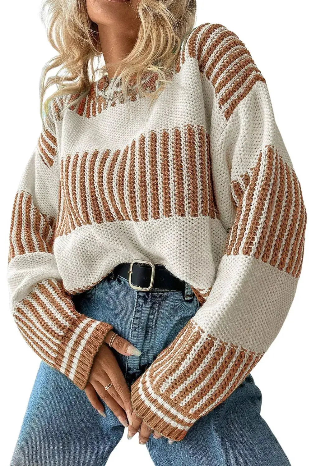 Striped Knit Long Sleeve Sweater Simply Love