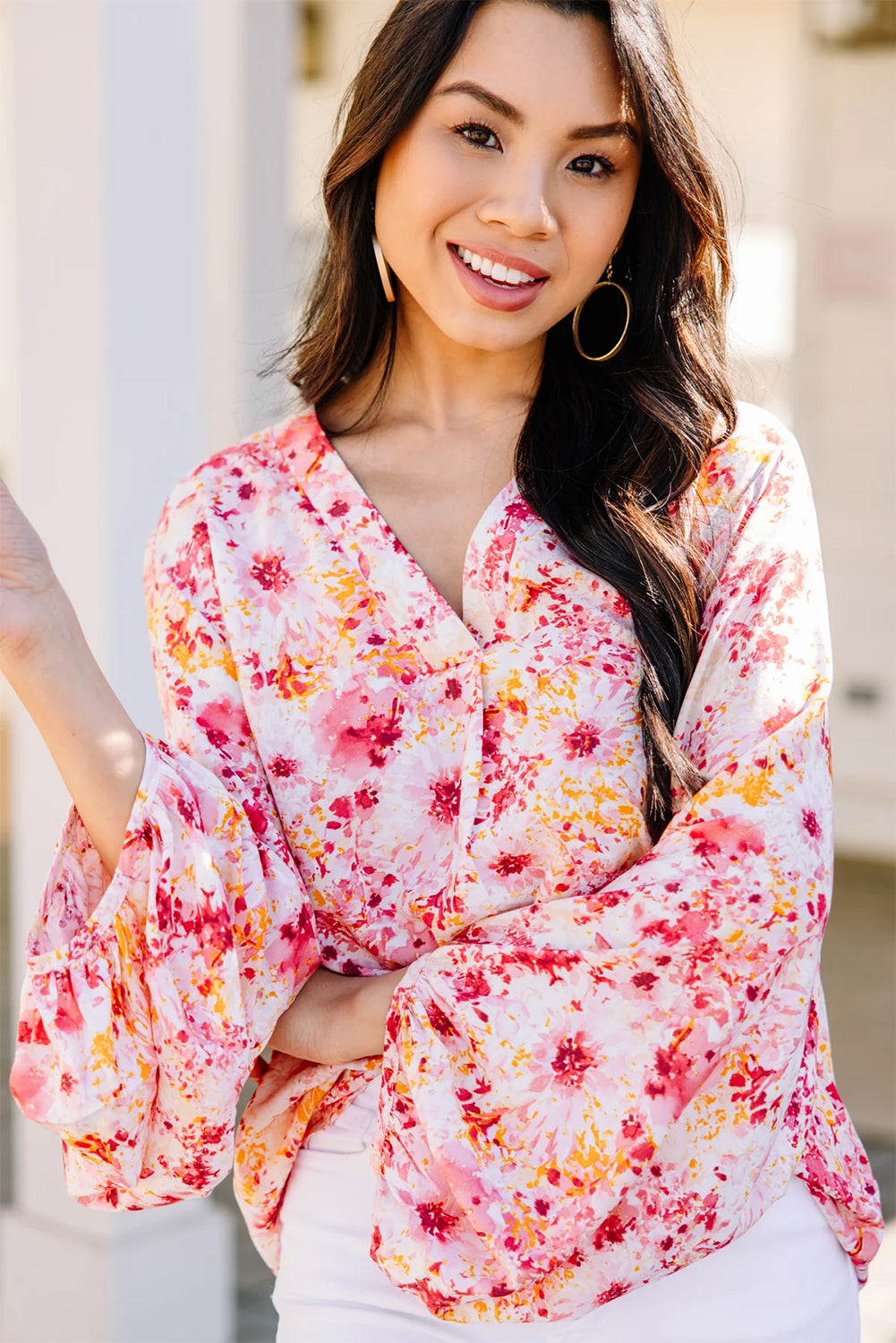 Charming pink floral blouse