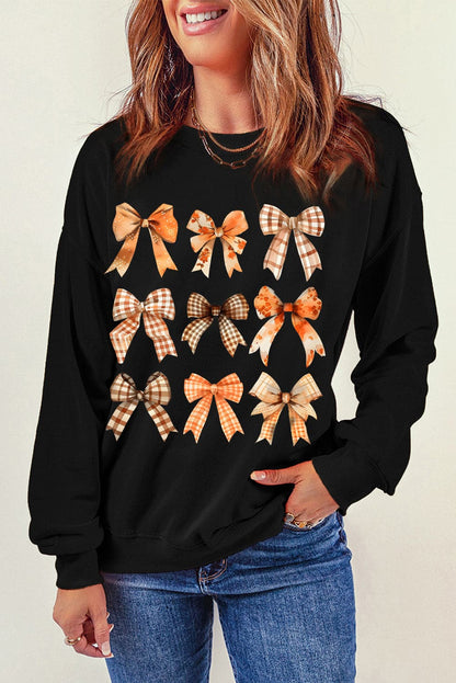 Bow Graphic Round Neck Long Sleeve Sweatshirt.