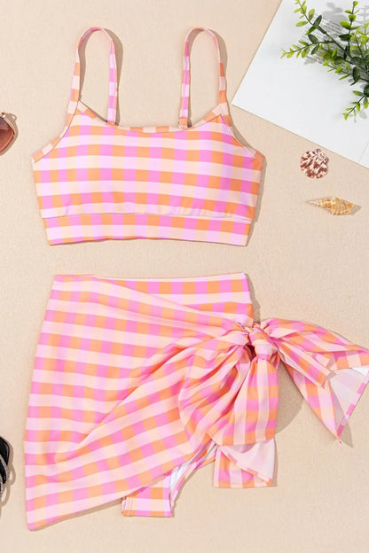 Plaid Print High Waist Bikini Set