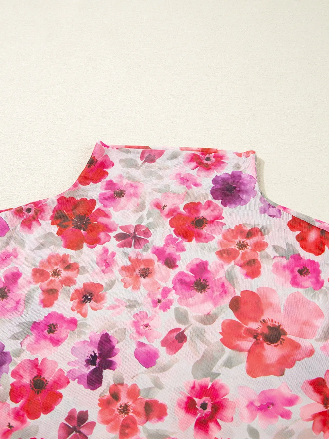 Floral Mesh Long Sleeve Fitted Blouse