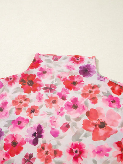 Floral Mesh Long Sleeve Fitted Blouse