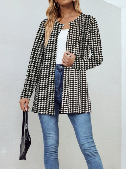 Chic houndstooth open front jacket