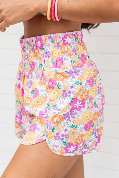 Chic pink bohemian floral high-waist shorts for summer fun