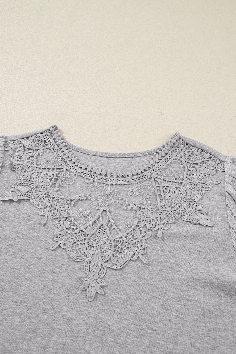 Gray Hollowed Lace Ribbed Knit Patchwork Long Sleeve Top Dear-Lover Dropshipping
