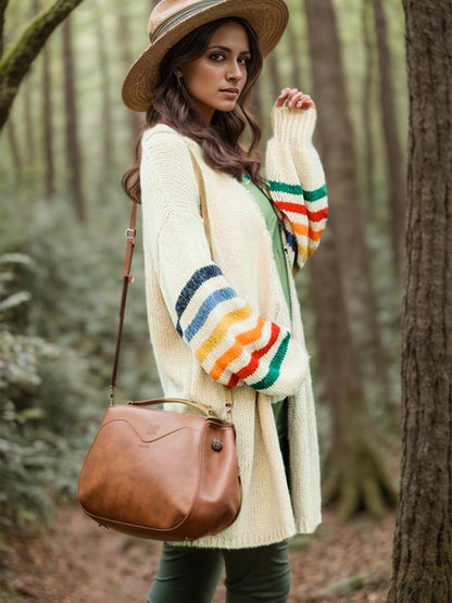 Striped Open Front Long Sleeve Cardigan.