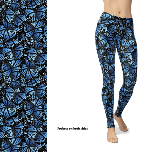 Blue Butterfly Leggings with Pocket Full Length MM