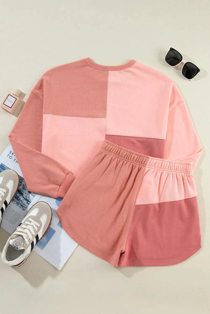 Stylish color block top and shorts ensemble