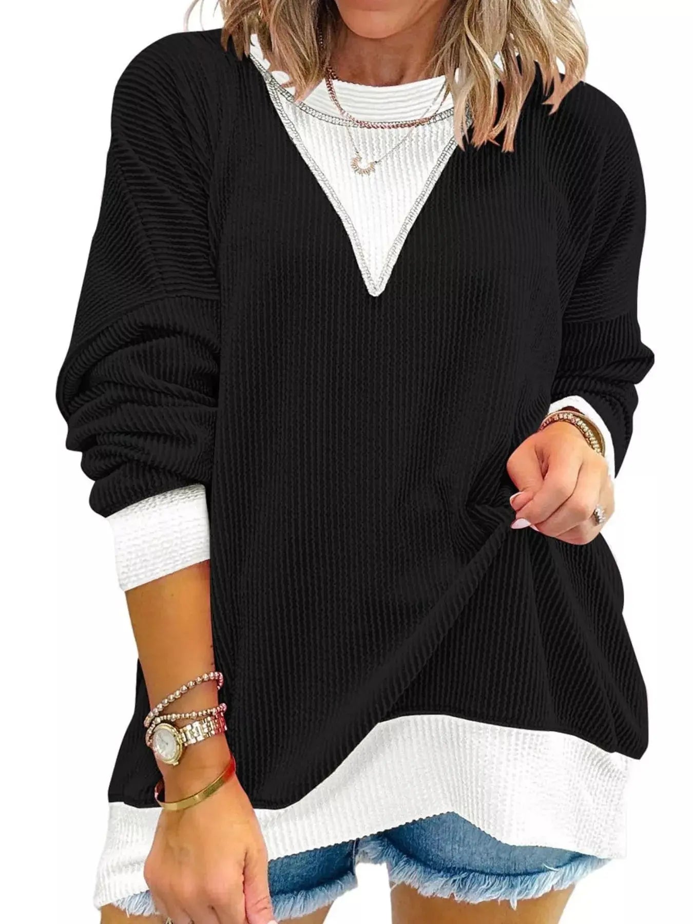 Contrast Dropped Shoulder Sweatshirt Simply Love