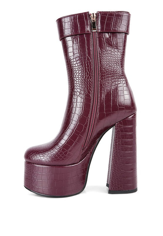 Chic Croc-Textured High Heel Booties