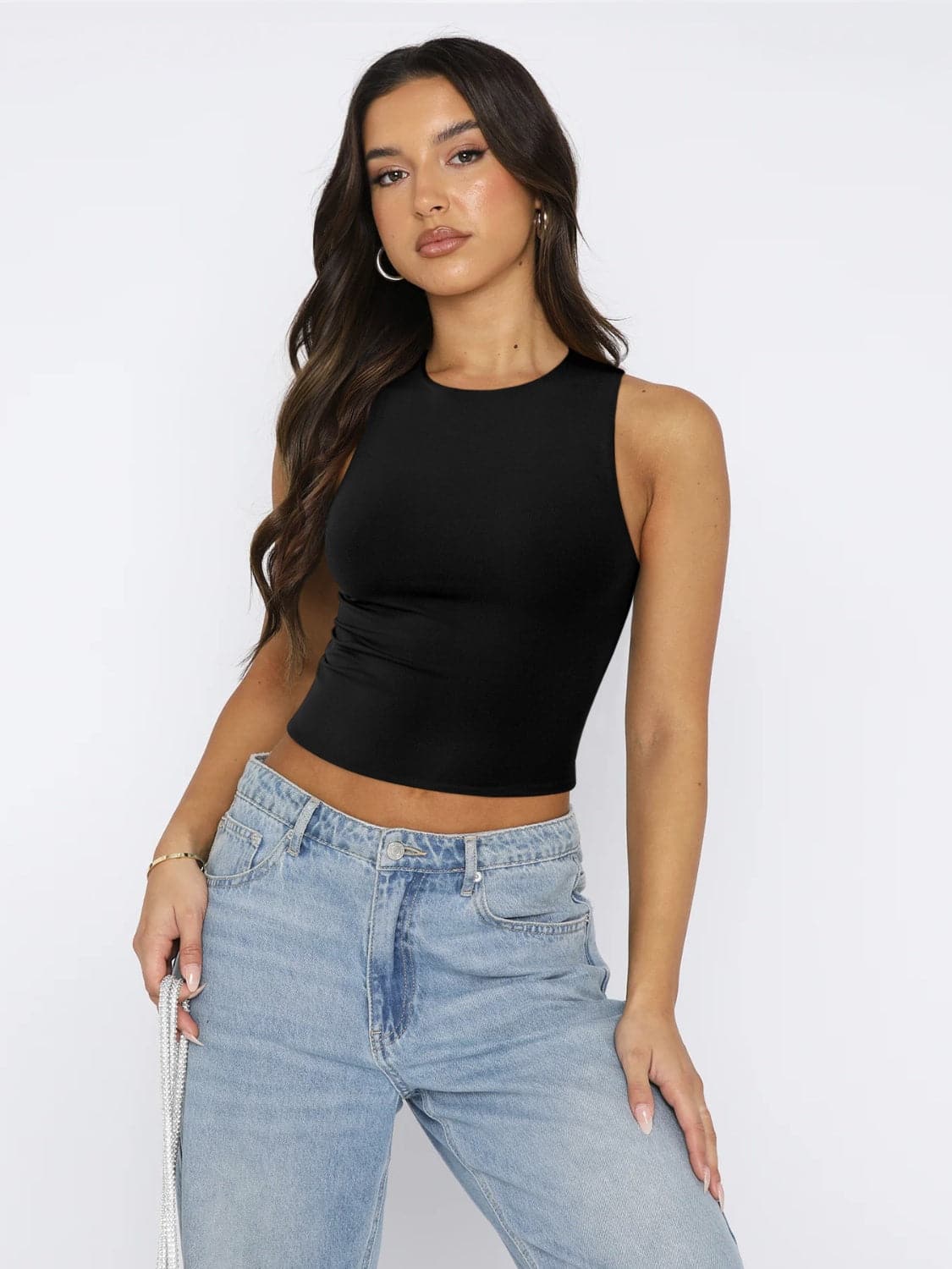 Round Neck Cropped Tank.