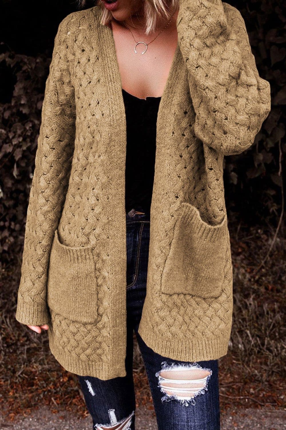 Open Front Dropped Shoulder Cardigan with Pockets.