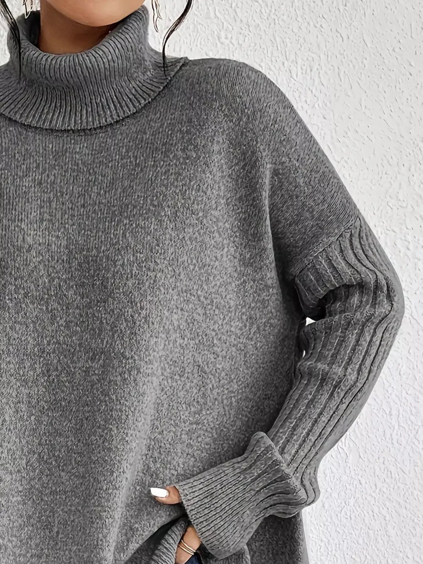 Turtleneck High-Low Hem Sweater Simply Love