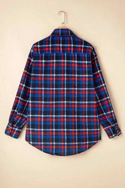 Plaid long sleeve shacket with pockets