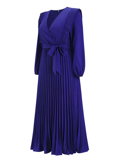 Pleated Surplice Tie Waist Maxi Dress.